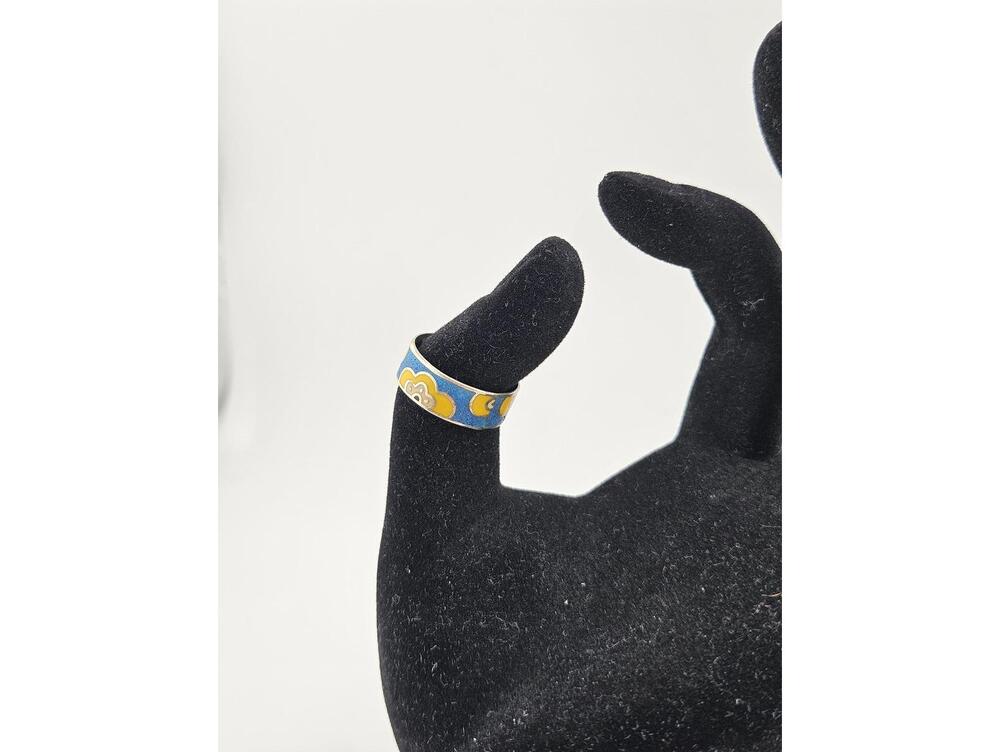 Blue and Yellow Floral Pattern Ring Size 8